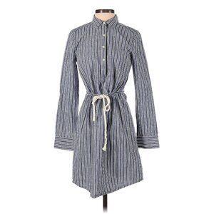 Tommy Hilfiger Denim Chambray White Striped Roll Tab Sleeve Belted Shirt Dress S